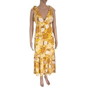 Abercrombie & Fitch Yellow Floral Maxi Dress S Y2K Boho Cottagecore Resort